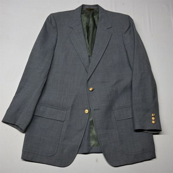 Vtg Palm Beach 46L Gray Hopsack Gold Button Blazer Sport Coat‎ Jacket